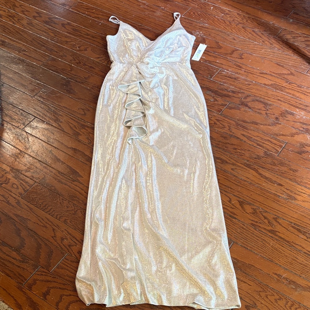 Eliza J Iridescent Ivory Maxi with Cascading Ruffle